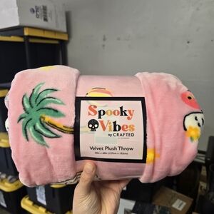 Craft Spooky Vibes Velvet Plush Throw - Pink with Green and Yellow Accents